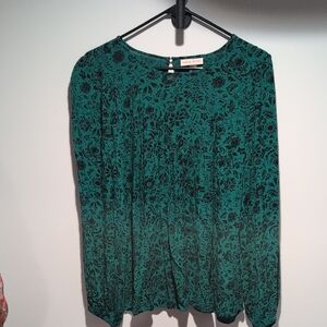 Knox Rose Teal Long-Sleeve Floral Print Top